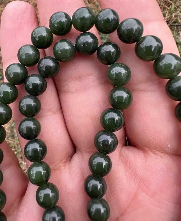 Antique / Vintage Spinach Natural Green Jade Beaded Necklace9