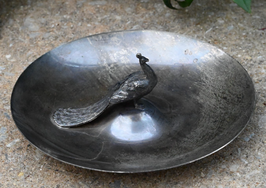 Super Beautiful Antique Early 20th Century Sterling Silver Peacock Candy Dish1