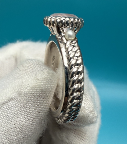 Vintage Atelier Anthony Nak Sterling Silver Light Pink Quartz Pearl Rope Ring2
