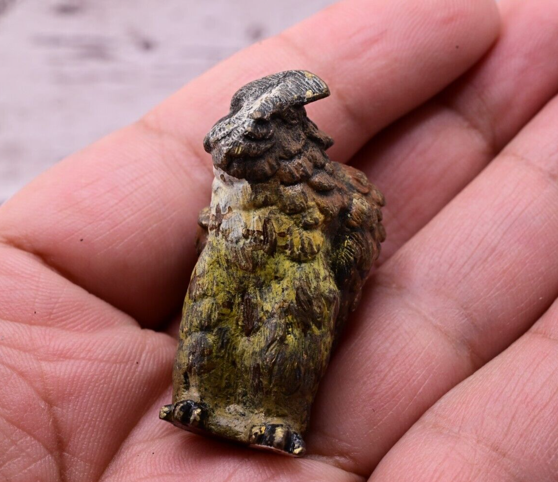 Well Detailed Antique Austrian Vienna Cold Painted Bronze Figure of Owl7