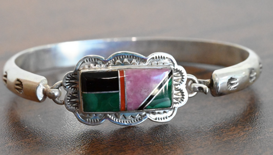 Vintage Native American Zuni Sterling Silver Mosaic Inlay Cuff by G. Howe1