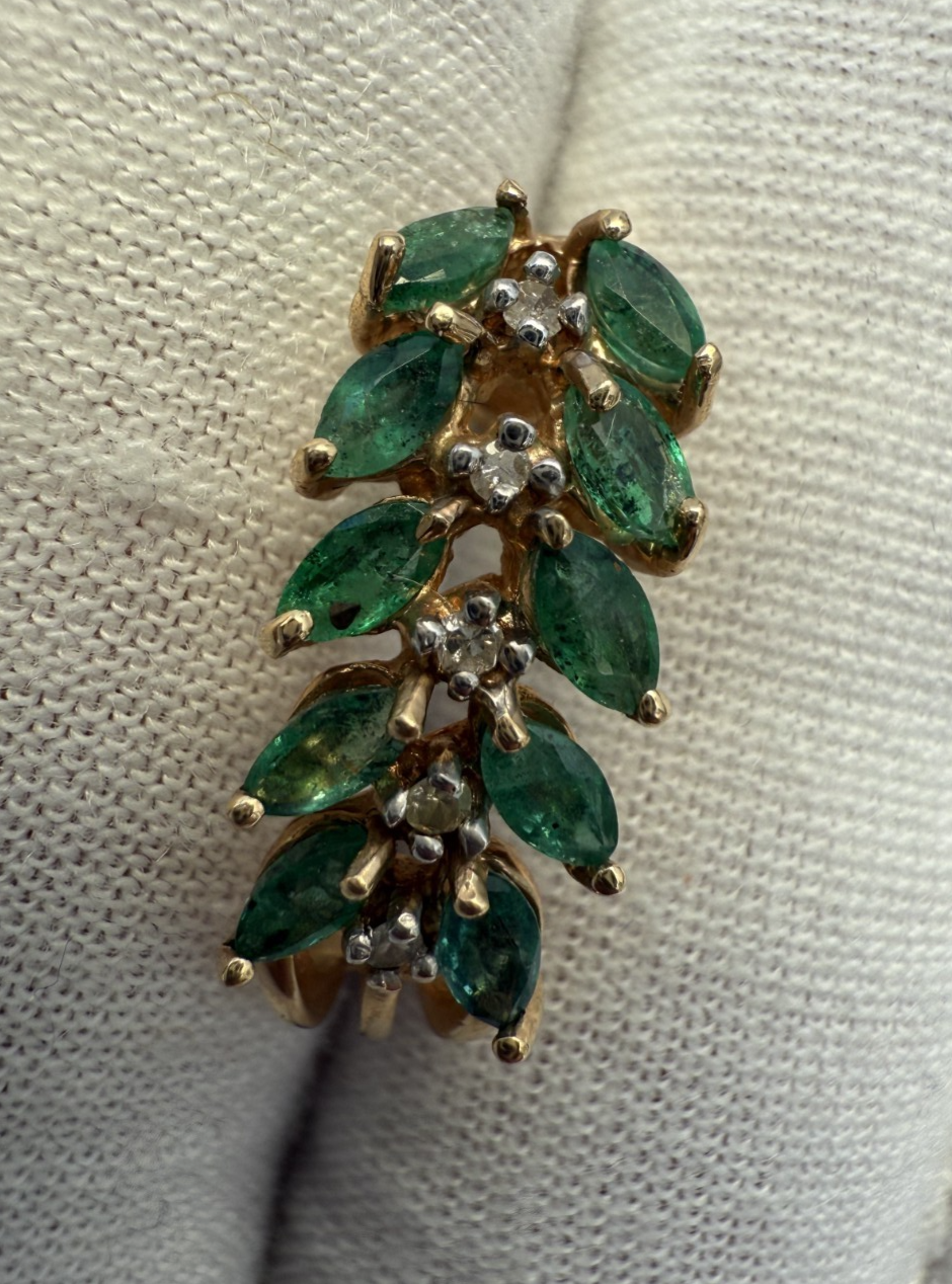 Pair of Natural Emerald Drop Earrings with Diamond Accents in 14K Yellow Gold3