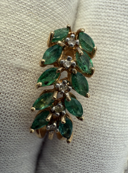 Pair of Natural Emerald Drop Earrings with Diamond Accents in 14K Yellow Gold3