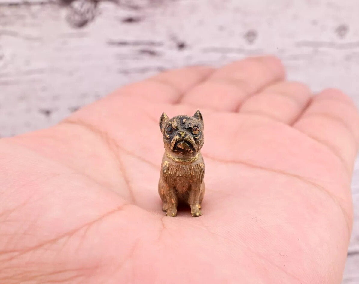 Super Tiny Antique Austrian Vienna Cold Painted Bronze Figure of Detailed Pug0