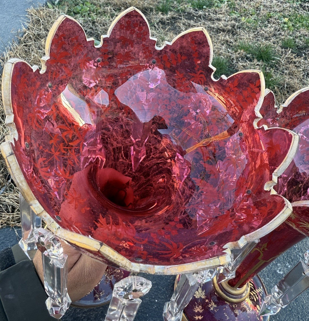 Stunning Antique 19th C. Bohemian Moser Art Glass Lustres in Ruby Ruby Color7