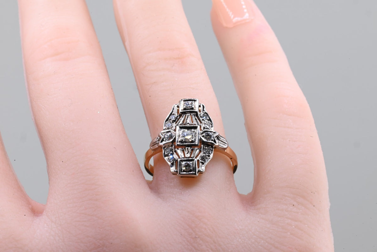 Gorgeous Early Vintage or Antique 14K Yellow & White Gold Diamond Ring IGI Cert.9