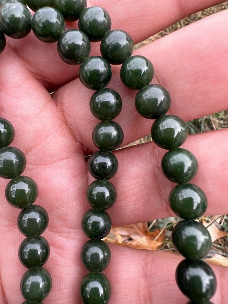 Antique / Vintage Spinach Natural Green Jade Beaded Necklace4