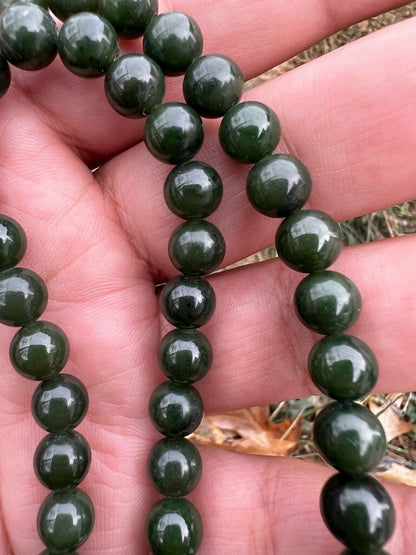 Antique / Vintage Spinach Natural Green Jade Beaded Necklace4