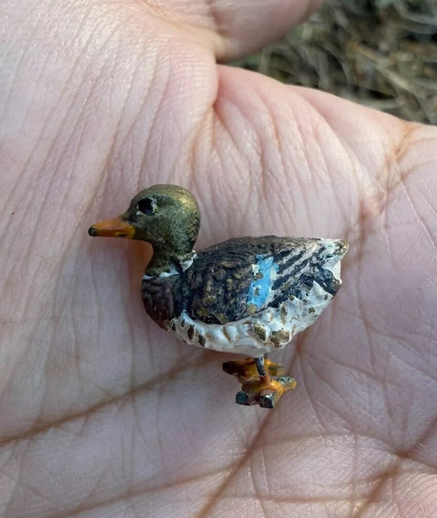 Miniature Antique Austrian Vienna Cold Painted Bronze Figure of Mallard Duck5