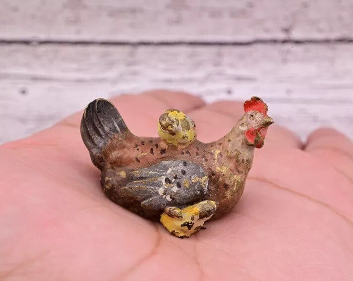 Attractive Antique Austrian Vienna Cold Painted Bronze Figure Hen With Chicks1