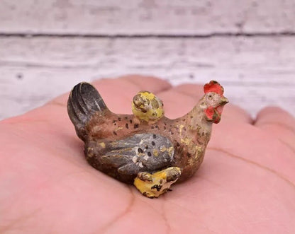 Attractive Antique Austrian Vienna Cold Painted Bronze Figure Hen With Chicks1