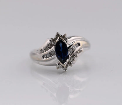 Marquise-cut Blue Sapphire Ring set in 14K White Gold with Diamond Accents7