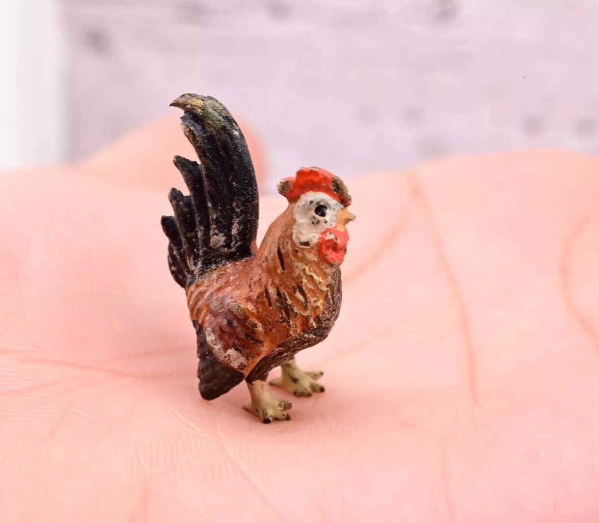 Original 1900s Antique Austrian Vienna Cold Painted Bronze of Tiny Rooster4