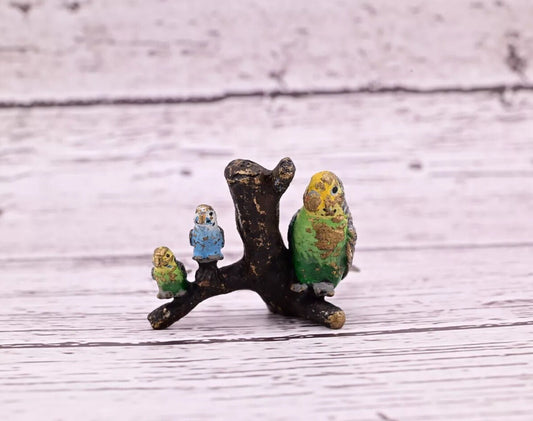 Gorgeous Antique Austrian Vienna Cold Painted Bronze Figure of Parakeet Family ￼0