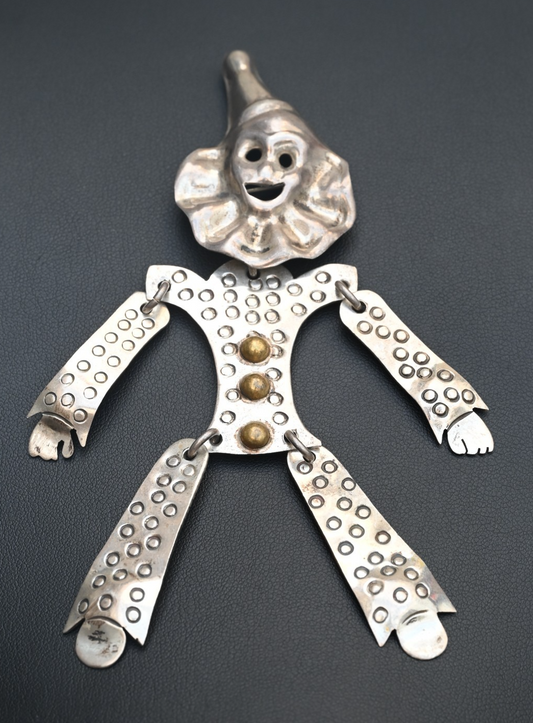 Fun Vintage Taxco Mexico 925 Sterling Silver Articulated Clown Brooch Pin0