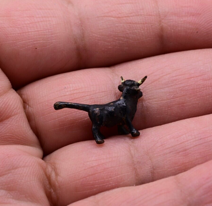 Antique Austrian Vienna Cold Painted Bronze Figure of Super Tiny Black Bull5
