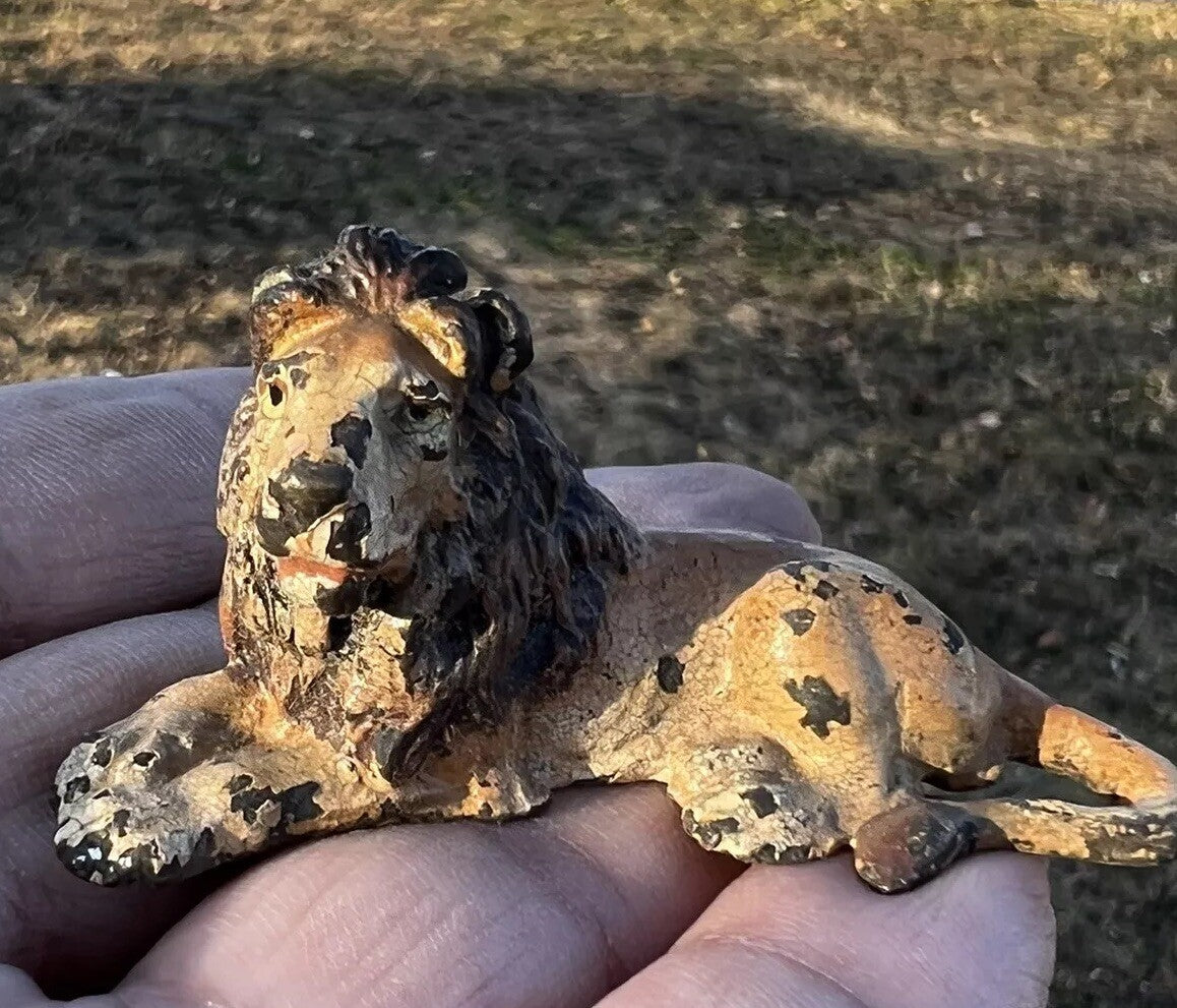 Antique Austrian Vienna Cold Painted Bronze Figure of Resting Lion5