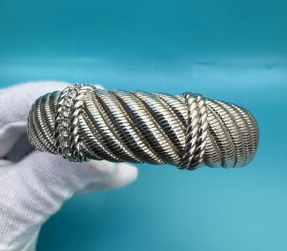 Original Judith Ripka Sterling Silver & Cable Twist Hinged Cuff Bracelet3