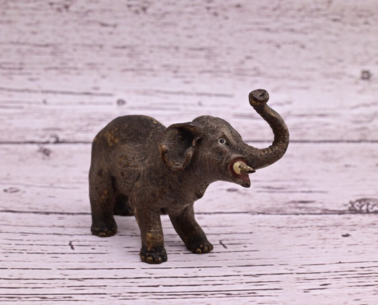 Early Antique Austrian Vienna Cold Painted Bronze Figure of Young Elephant3