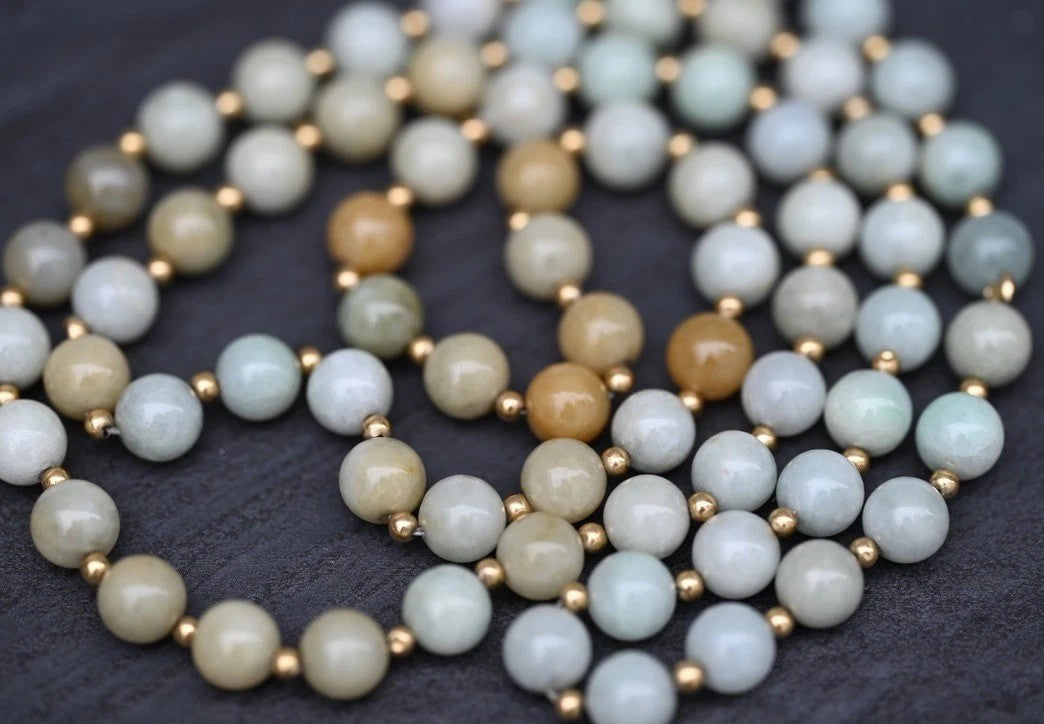 Lovely Chinese Multi Colored Natural Jade Beaded Necklace With 14k Gold Spacers4
