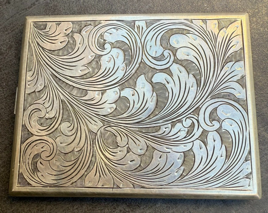 Amazing Antique 20th Century Etched .800/1000 Silver Cigarette / Card Holder0