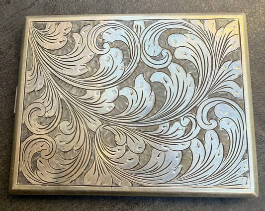 Amazing Antique 20th Century Etched .800/1000 Silver Cigarette / Card Holder0
