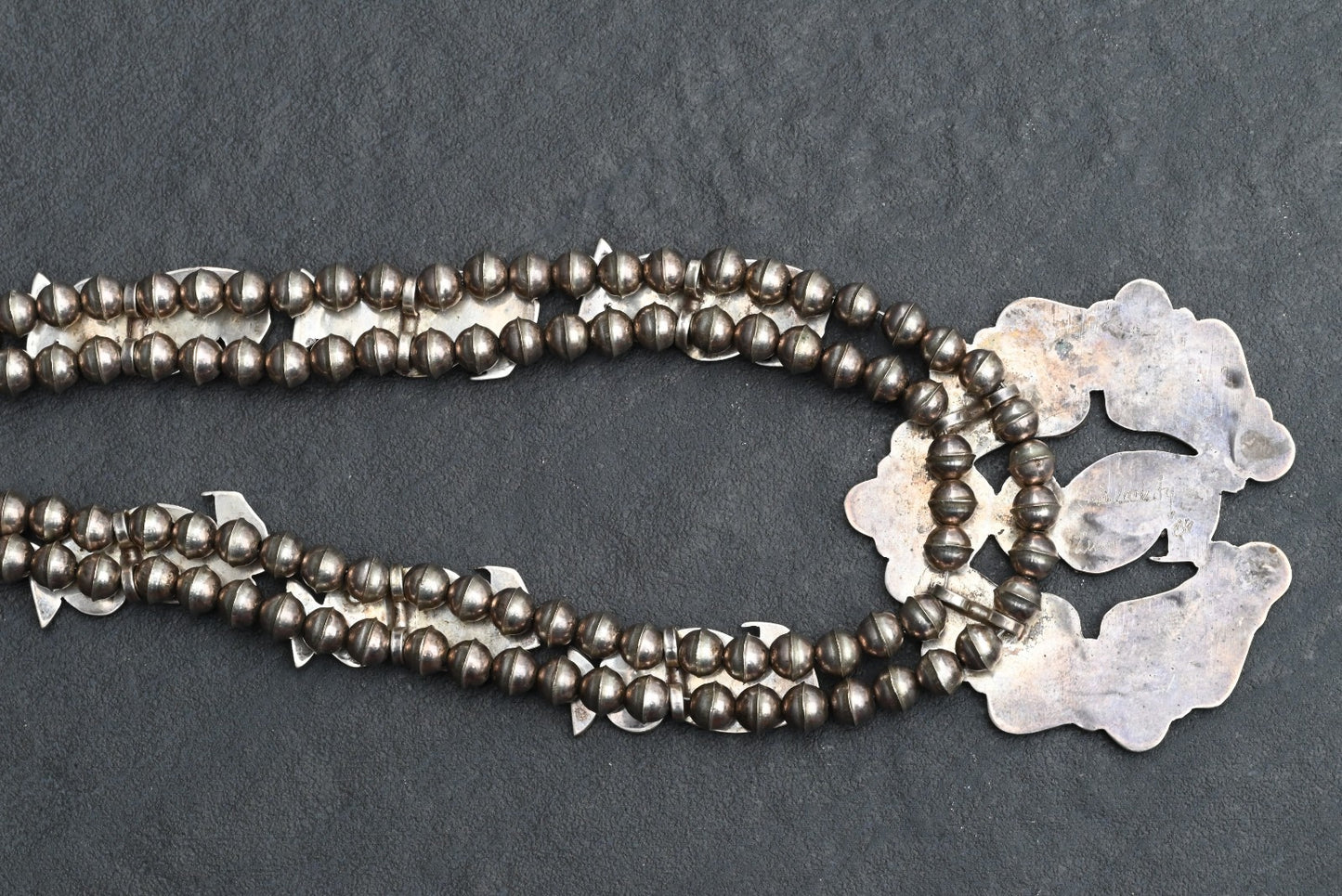 Stunning Native American Zuni Squash Blossom Necklace w/ Shell & Turquoise Owls8