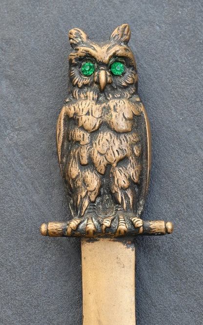 Antique 1900s Solid Bronze Owl Letter Opener Possibly Austrian or German3