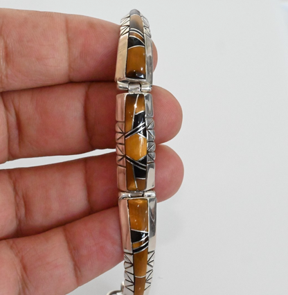 Vintage Native American Sterling Silver Cuff Bracelet Tigers Eye Mosaic Design4