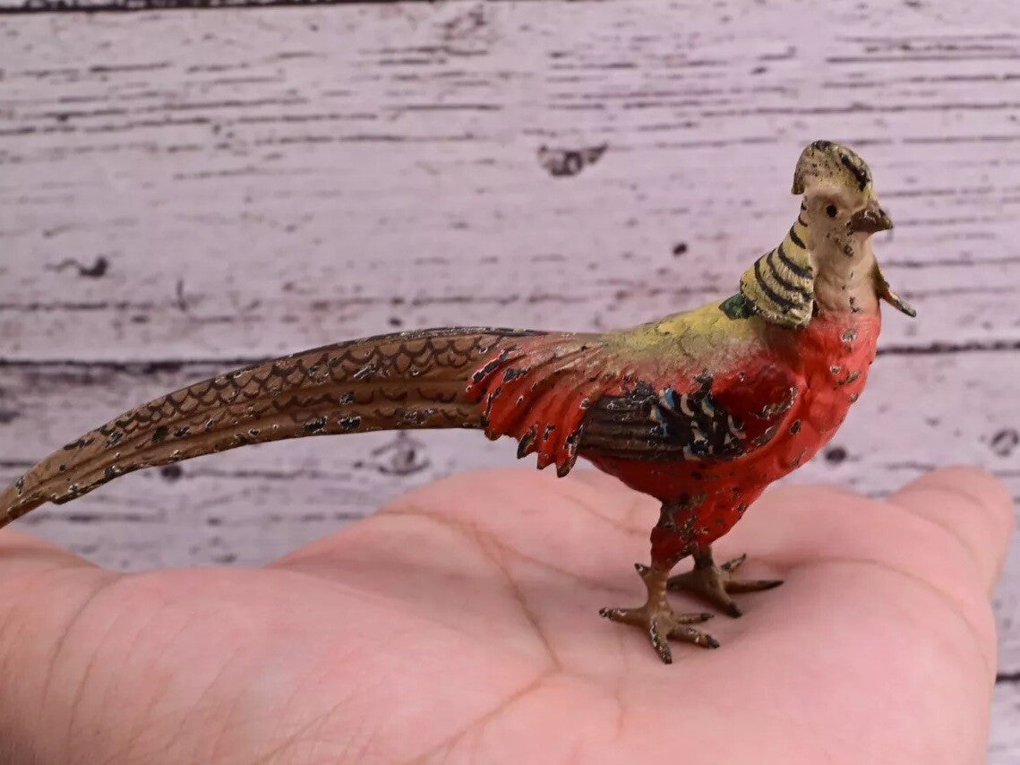 1900s Detailed Antique Austrian Vienna Cold Painted Bronze of Gold Pheasant7