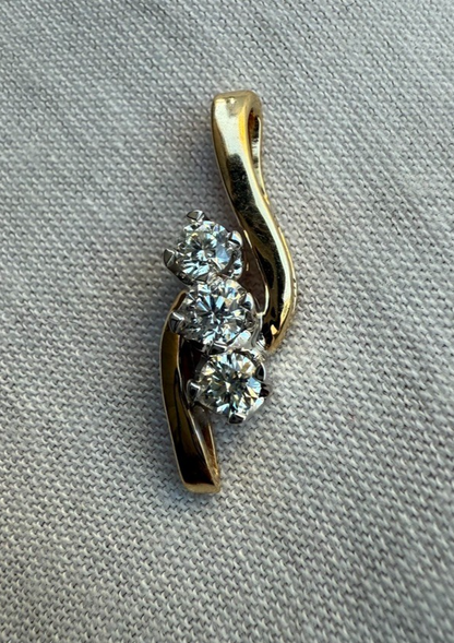 Beautiful 3 Natural Diamond Bypass Pendant In 14k Yellow Gold2