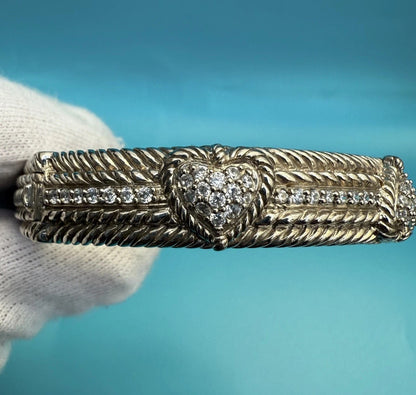 Judith Ripka Sterling Silver Pave Set CZ Heart Hinged Bangle Bracelet2
