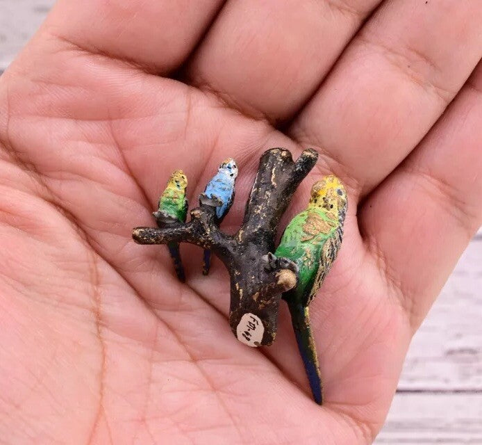 Gorgeous Antique Austrian Vienna Cold Painted Bronze Figure of Parakeet Family ￼12