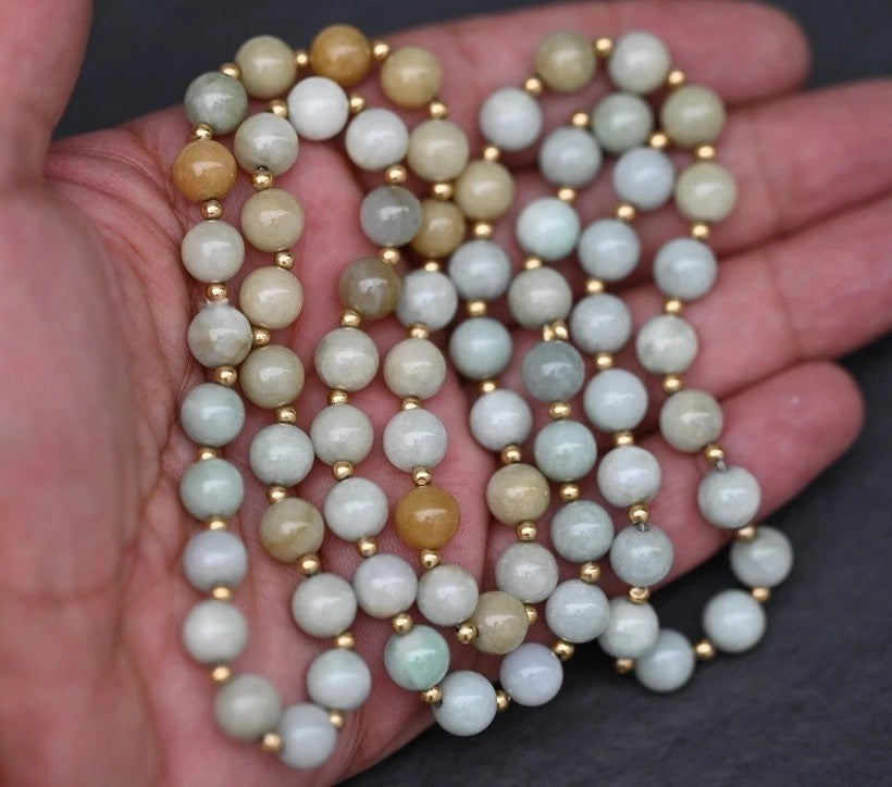 Lovely Chinese Multi Colored Natural Jade Beaded Necklace With 14k Gold Spacers0