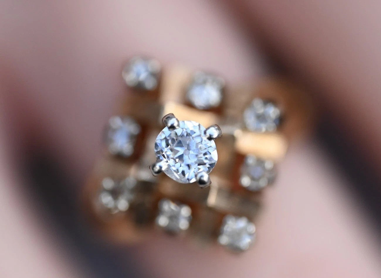 Antique Old Mine Cut Diamond Cluster 14k Yellow Gold Ring3