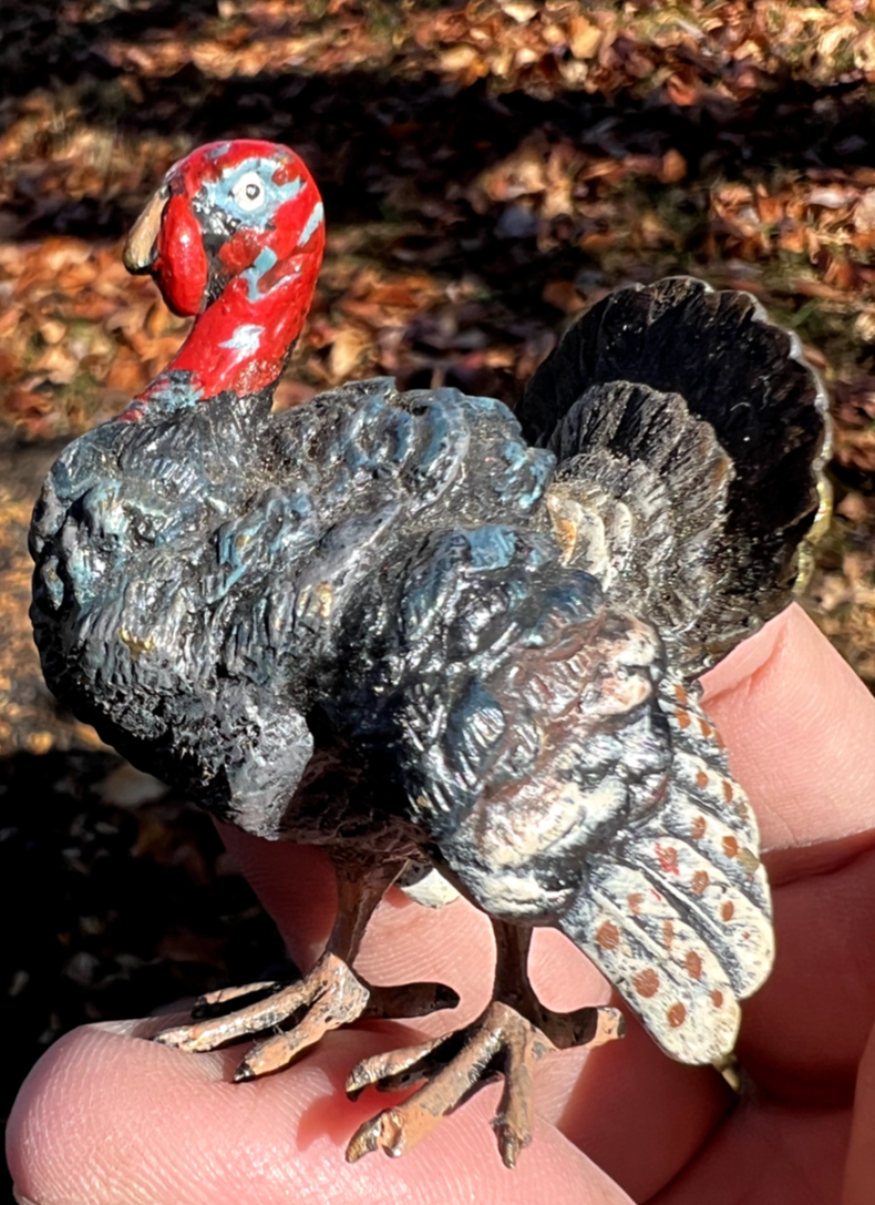 Antique Austrian Vienna Cold Painted Bronze Figure of Turkey5
