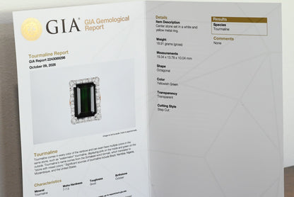 GIA Certified Yellowish Green Tourmaline & Diamond Ring in 14K Gold7