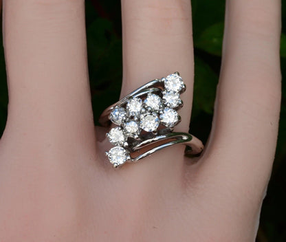 14K W  Gold 2ct Natural Diamond Waterfall Cluster Ring Expandable Shank IGI Cert2