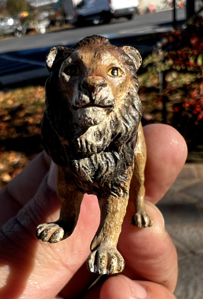 Antique Austrian Vienna Cold Painted Bronze Figure of Standing Lion13