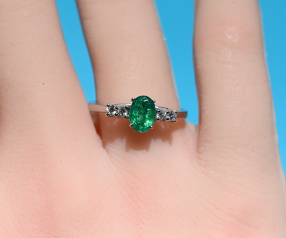 Superb 18K White Gold Ring with Oval Emerald Center Stone and Side Diamonds15
