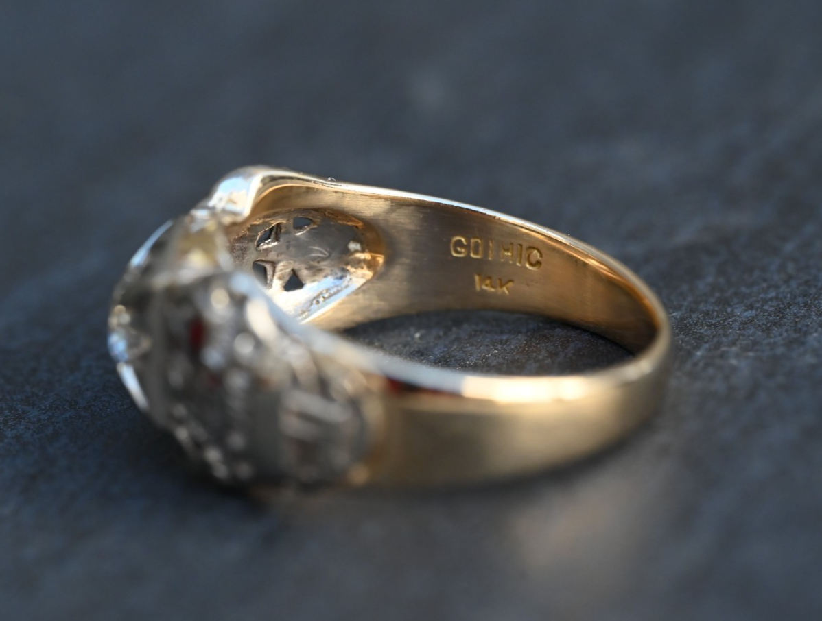 Awesome Vintage Two Tone 14k Gold Masonic Ring with .65 ct Round Diamond5