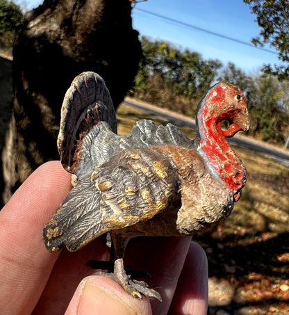 Beautiful  Antique Austrian Vienna Cold Painted Bronze Figure of Turkey1