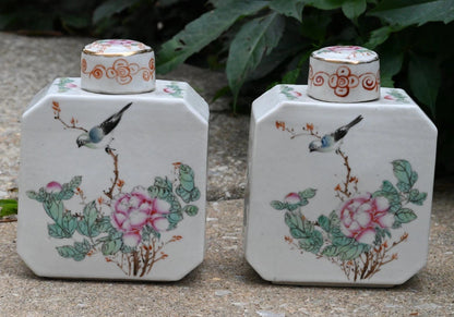 Rare 1900s Chinese Famille Rose Porcelain Tea Containers By Huacha Co. *Marked*1