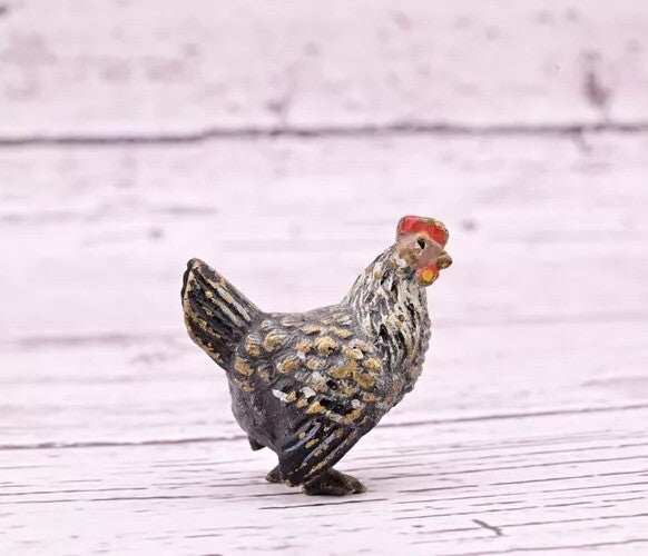 Early Antique Austrian Vienna Cold Painted Bronze Figure of Miniature Gray Hen10