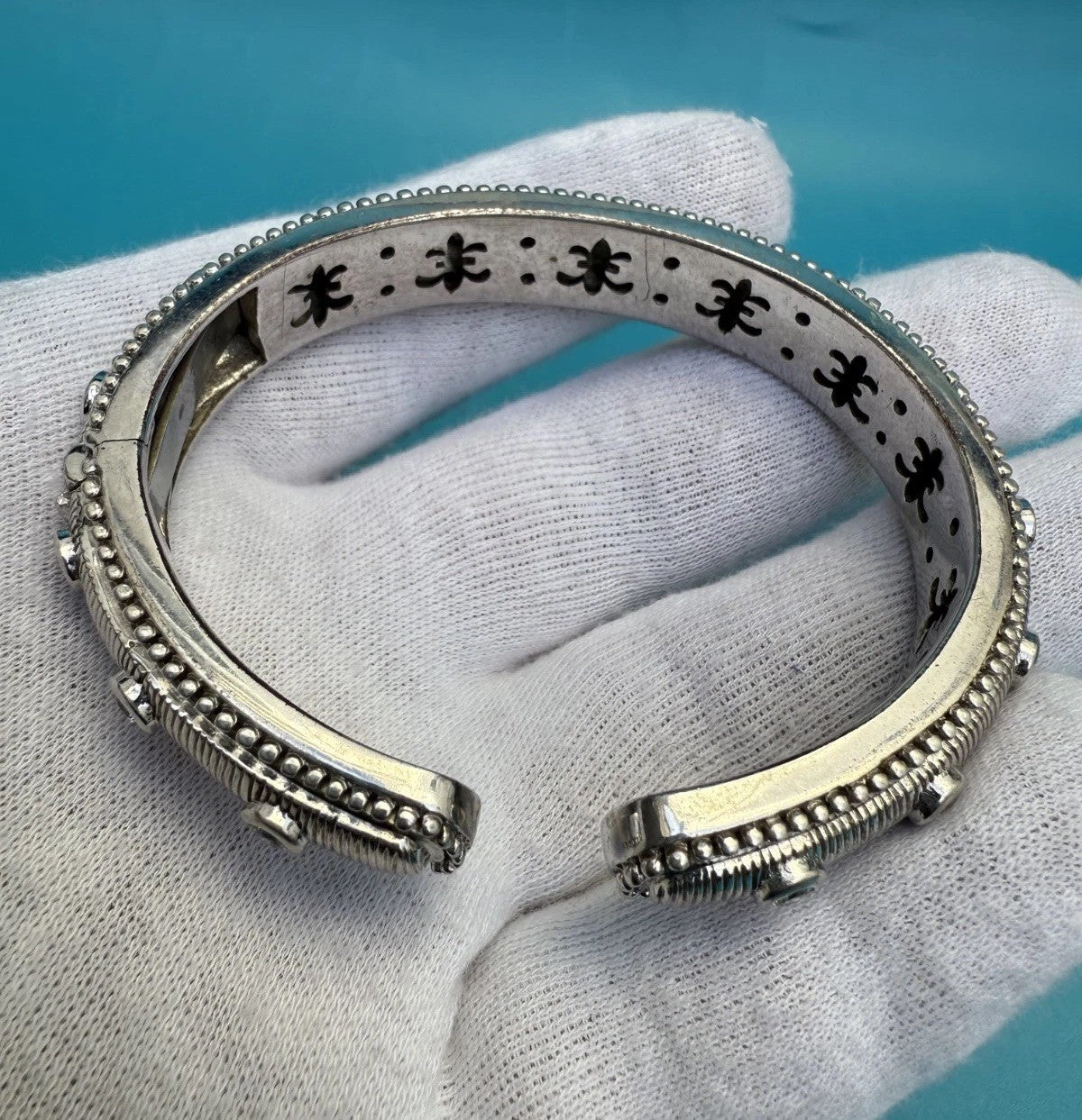 Amazing Vintage Judith Ripka Sterling Silver Hinged Cuff Bracelet 2