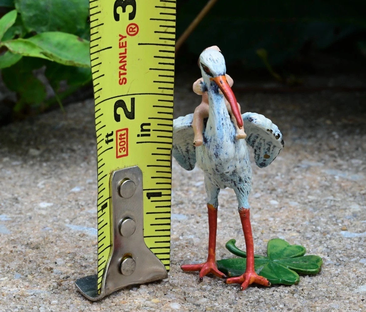 Rare Austrian Vienna Cold Painted Bronze Stork With Baby & Four Leaf Clover11