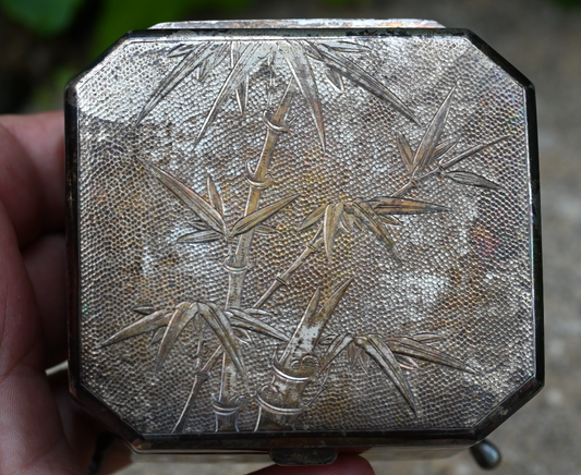 Antique Bamboo Design Tack Hing Hong Kong Export Silver Jewelry / Trinket Box0