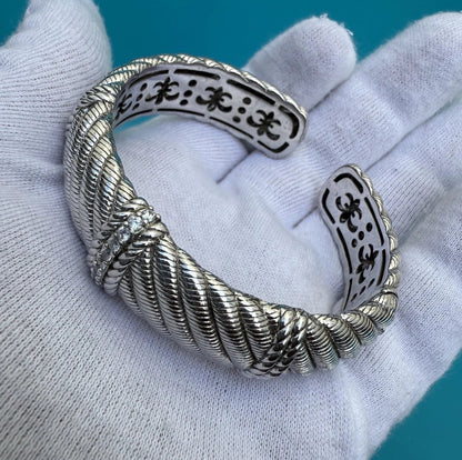 Original Judith Ripka Sterling Silver & Cable Twist Hinged Cuff Bracelet1