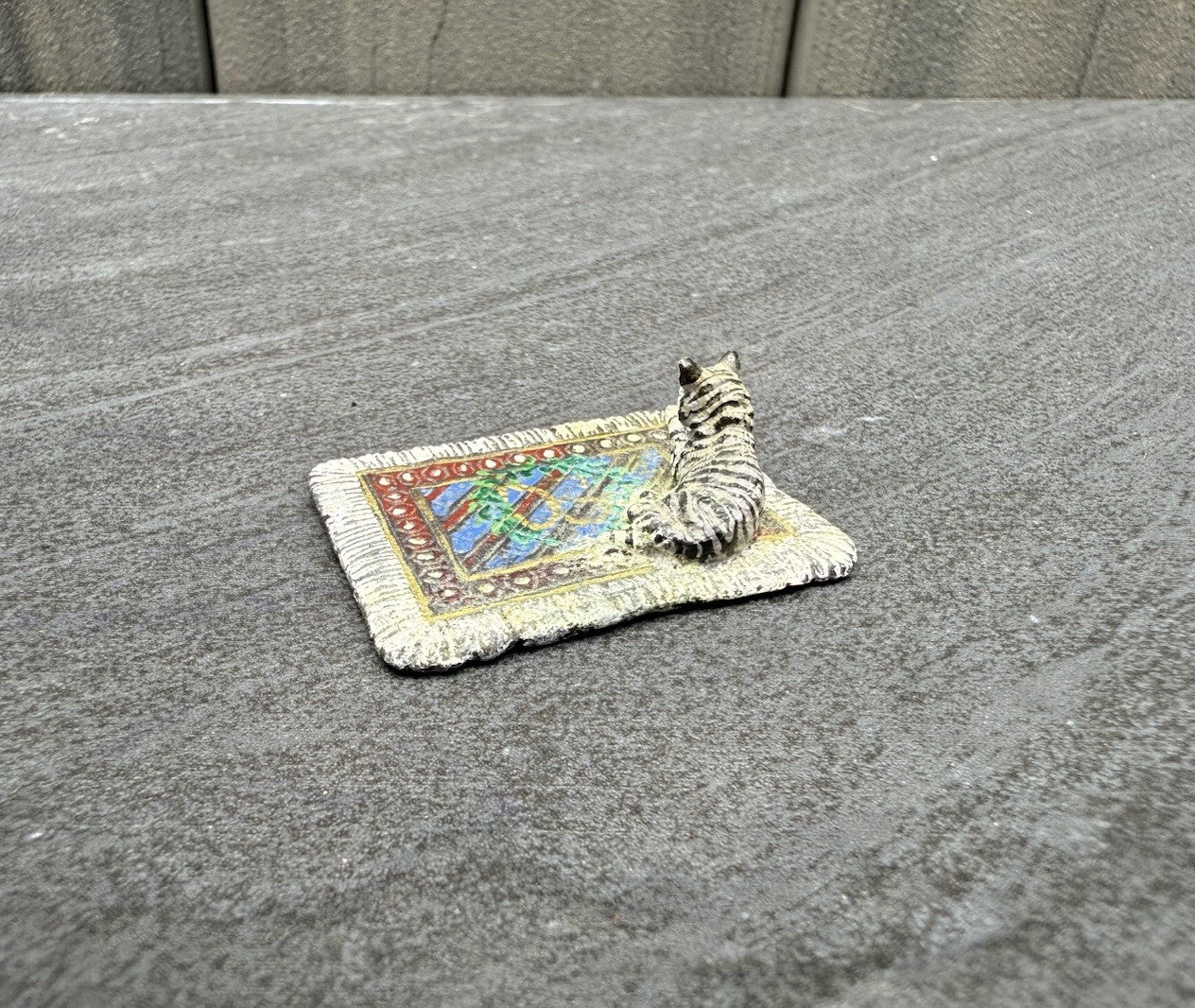 Colorful Austrian Vienna Cold Painted Bronze Figure of Cat on Persian Carpet3