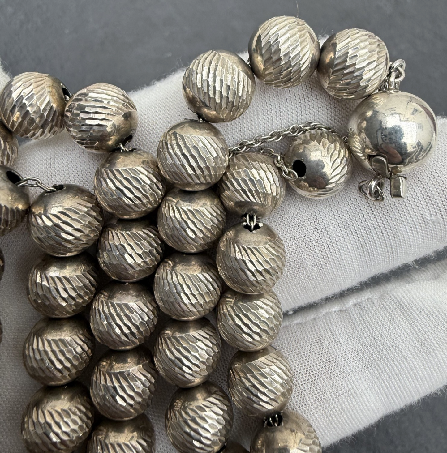 Gorgeous Textured Sterling Silver Beaded Necklace10